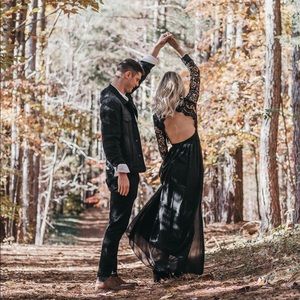 Backless Black Lace Maxi Dress